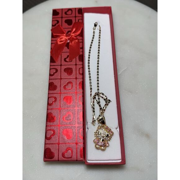 Hello Kitty Rhinestone Pendant Gold Tone Necklace - Picture 4 of 6